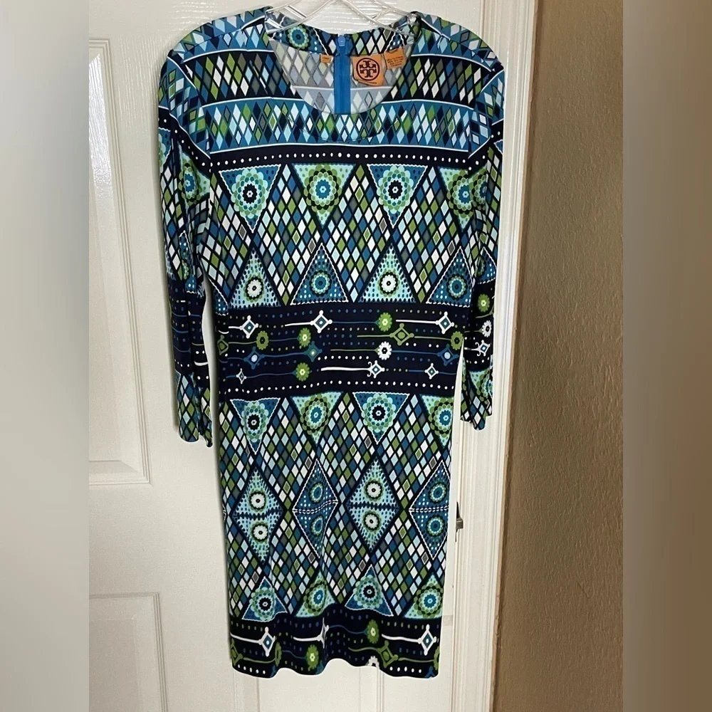 Tory Burch Dress Size 8 Claire Blue 100% Silk Stained Glass Mandala‌‌‌‌